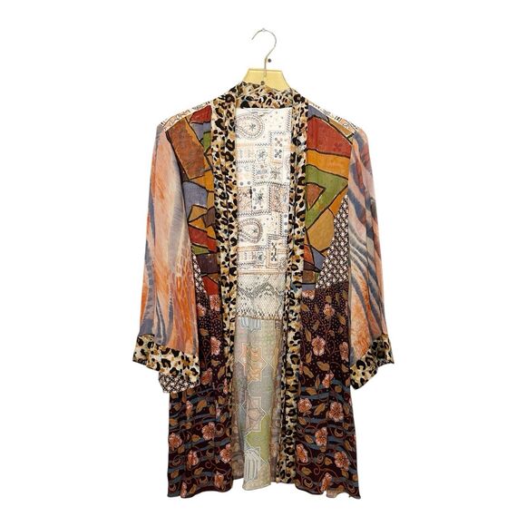 John Mark Mixed Media Open Front Embroidered Back Cardigan Sz M Semi Sheer - Picture 1 of 5